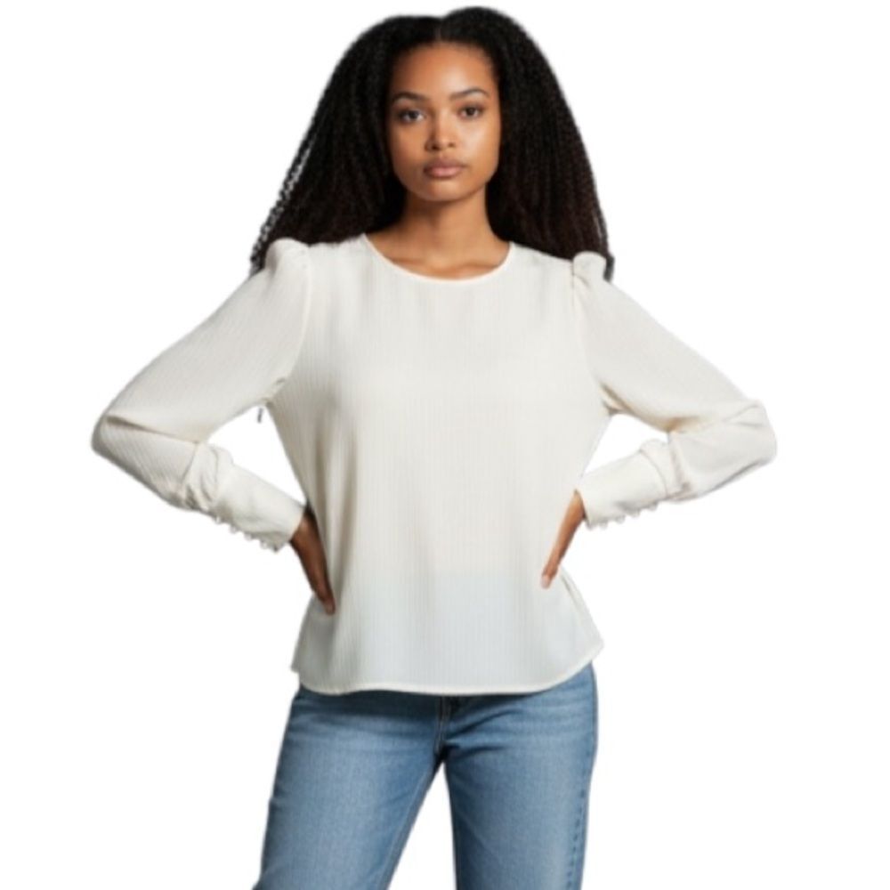 Shein NWOT sheer ivory top with button detail on wrists